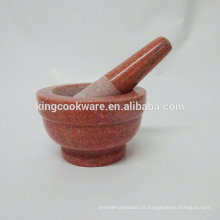 Mortier et pilon en marbre de pierre naturelle rouge 10 * 9cm / broyeur d&#39;herbes / outil à épices